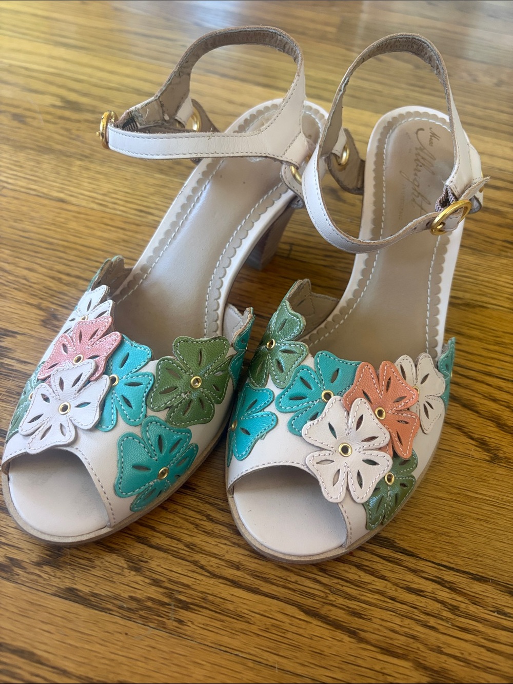 Miss Albright Floral Cutout Ankle-Strap Peep Toe Kitten Heels!